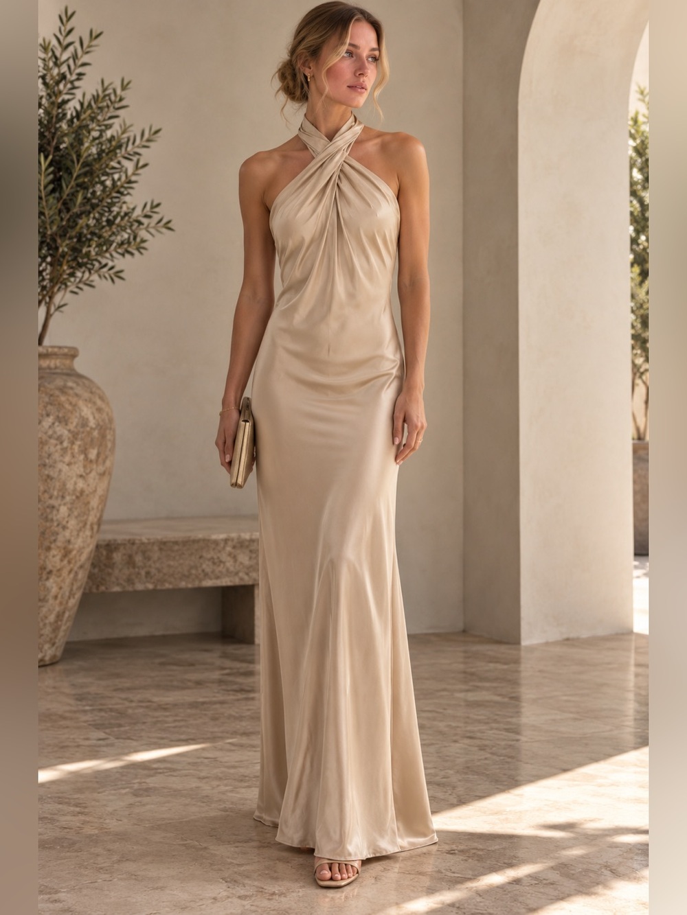 Show Me Your MuMu Champagne Twist Halter Maxi Dress